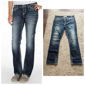 BKE Women's PAYTON Sz 32R low rise straight distressed stitch detail jeans